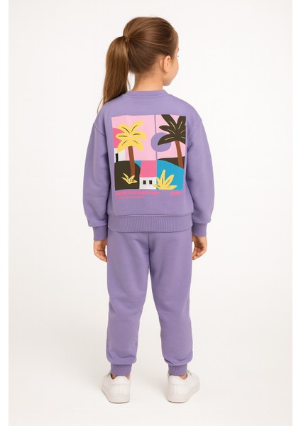 Çocuk Eşofman Takımı 2’li – Lila Sweat + Palm Desenli Jogger fiyatları