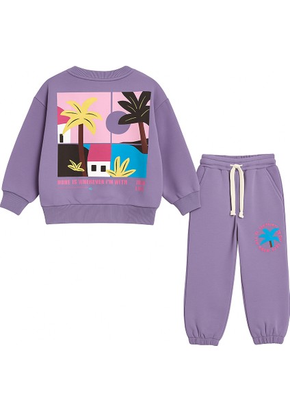 Çocuk Eşofman Takımı 2’li – Lila Sweat + Palm Desenli Jogger modelleri