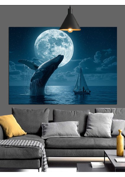 Ay ve Balina Kuyruğu Dekoratif Kanvas - Mdf Ahşap Tablo fiyatları