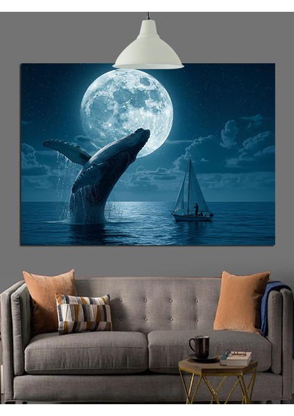 Ay ve Balina Kuyruğu Dekoratif Kanvas - Mdf Ahşap Tablo modelleri
