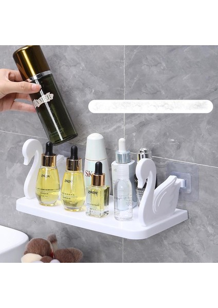 Kuğu Raf Baharatlık -Makyaj Malzeme Rafı Kendinden Yapışkanlı Banyo Mutfak Organizer