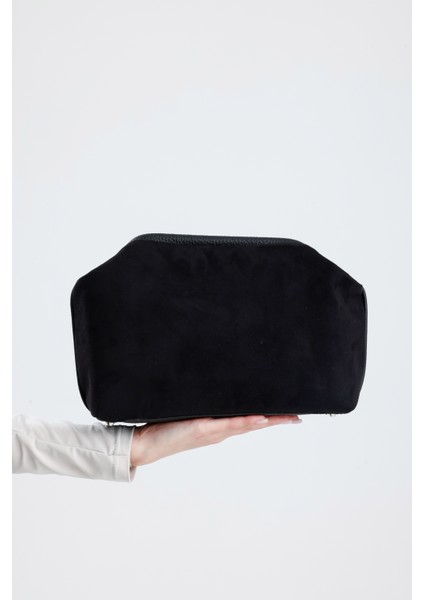 Kadın Siyah Süet Clutch El Çantası