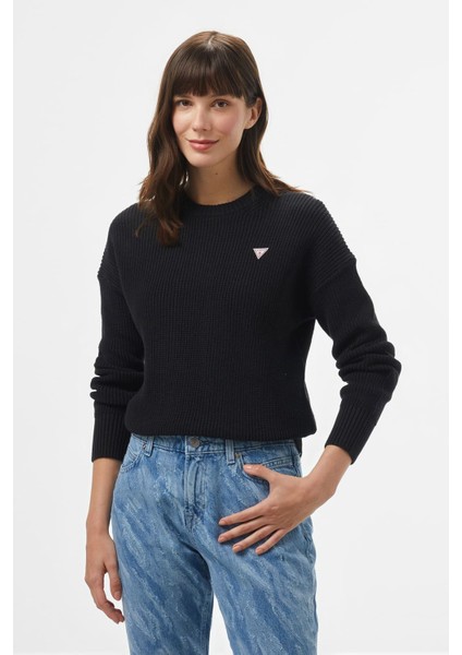 Kadın Regular Fit Bisiklet Yaka Triko Kazak - Siyah