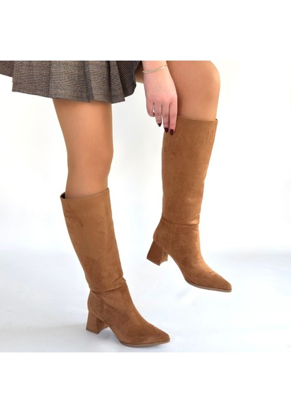 Roksa Taba Süet Topuklu Çizme modelleri