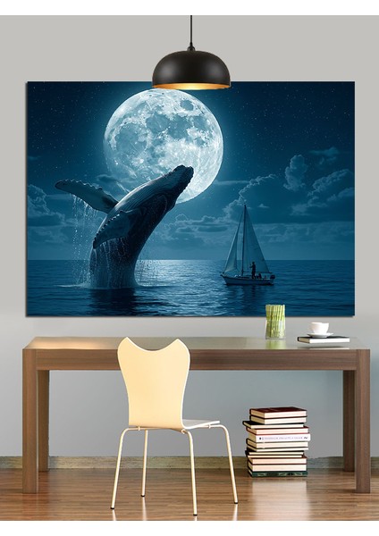 Ay ve Balina Kuyruğu Dekoratif Kanvas - Mdf Ahşap Tablo fırsatları