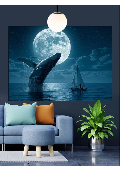 Ay ve Balina Kuyruğu Dekoratif Kanvas - Mdf Ahşap Tablo indirimleri