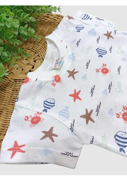 Erkek Bebek Deniz Desenli 2'li Alt Üst Müslin Şortlu Takım Yazlık Ince %100 Pamuk fırsatları