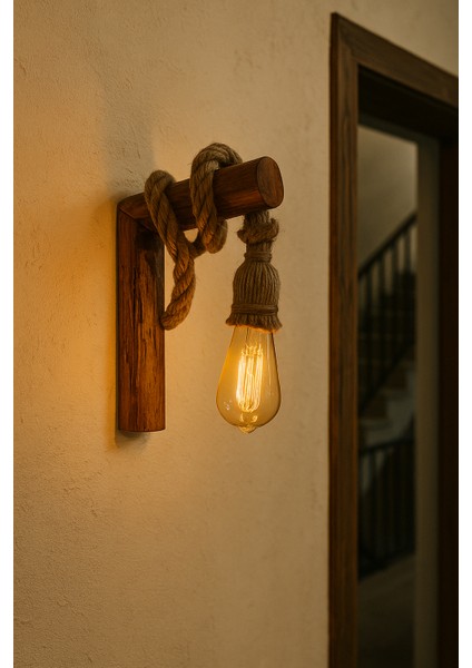 Dekoratif Rustik Bohem Tarzı Ahşap Duvar Apliği Kafe Ev Ofis Balkon Dekor Lambası modelleri