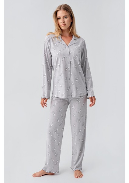 Uzun Kollu Desenli Düğmeli Esnek Pamuklu Hamile Pijama Takım 18200 fiyatları