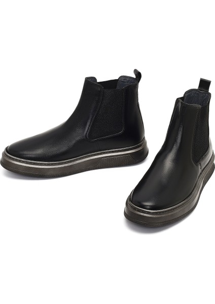 Erkek Siyah Kalın Tabanlı Deri Chelsea Bot 25WFD655118 modelleri