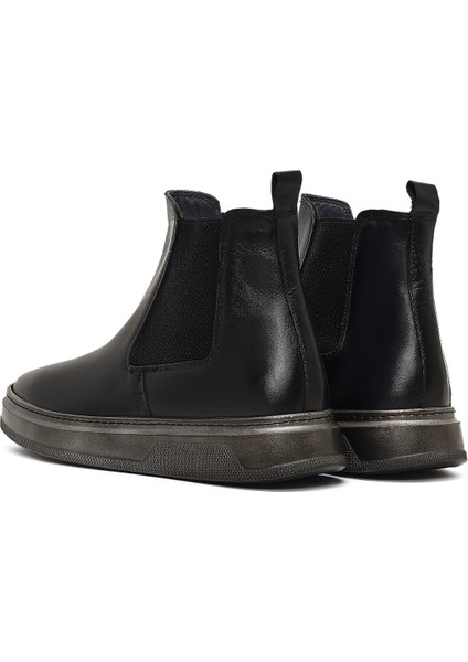 Erkek Siyah Kalın Tabanlı Deri Chelsea Bot 25WFD655118