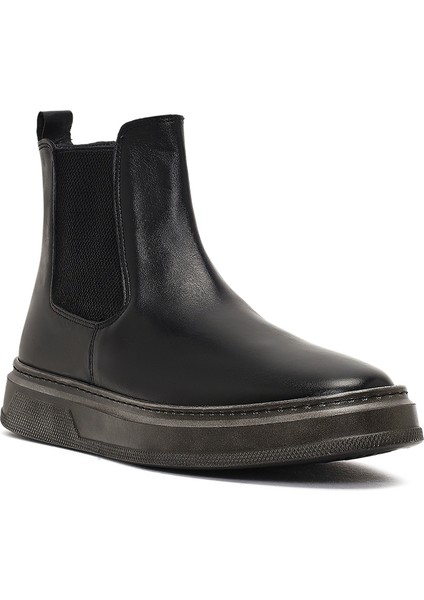 Erkek Siyah Kalın Tabanlı Deri Chelsea Bot 25WFD655118