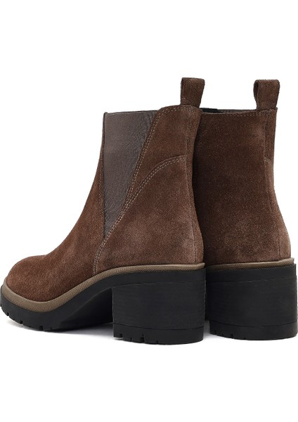 Kadın Vizon Fermuarlı Kalın Topuklu Süet Deri Bot 25WFD340210