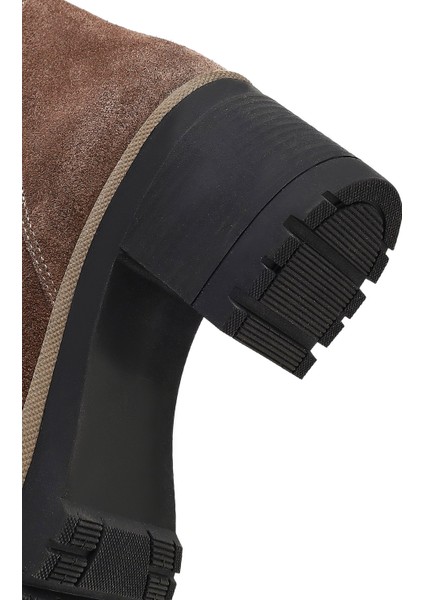 Kadın Vizon Fermuarlı Kalın Topuklu Süet Deri Bot 25WFD340210