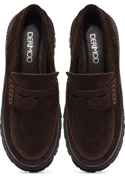 Kadın Kahverengi Kalın Tabanlı Süet Deri Loafer 25AFD270510