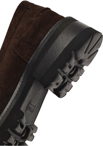 Kadın Kahverengi Kalın Tabanlı Süet Deri Loafer 25AFD270510