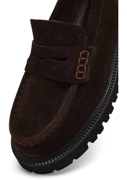 Kadın Kahverengi Kalın Tabanlı Süet Deri Loafer 25AFD270510