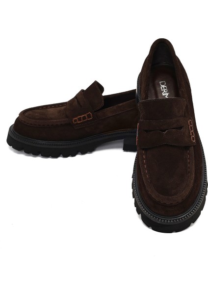 Kadın Kahverengi Kalın Tabanlı Süet Deri Loafer 25AFD270510
