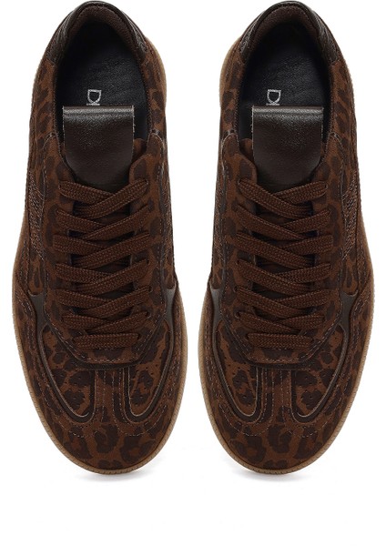 Kadın Kahverengi Bağcıklı Leopar Desenli Süet Deri Sneaker 25AFD420310