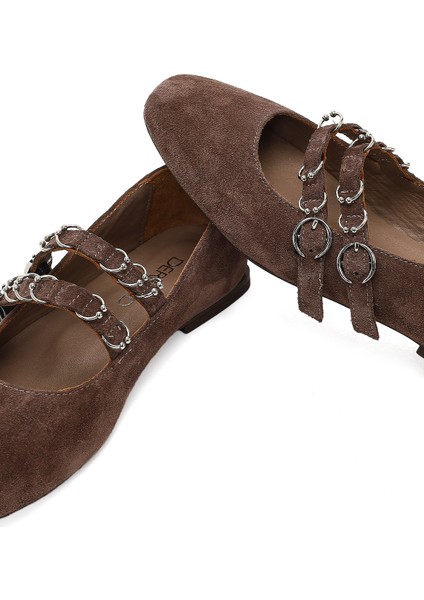 Kadın Vizon Çift Tokalı Süet Deri Loafer 25AFD270010