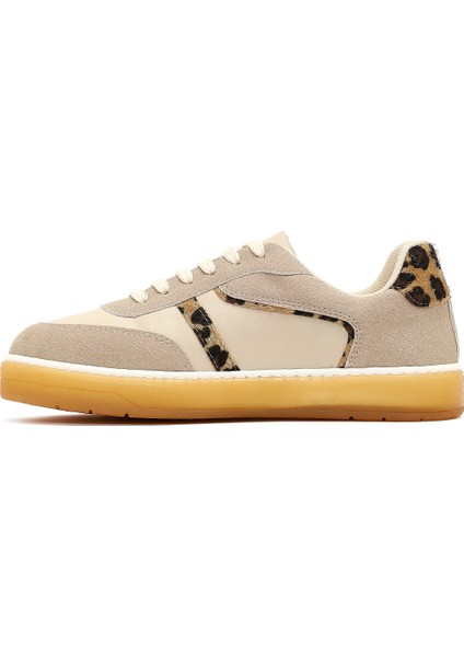 Kadın Bej Bağcıklı Kalın Tabanlı Desenli Deri Sneaker 25AFE145314 fiyatları