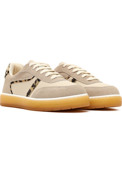 Kadın Bej Bağcıklı Kalın Tabanlı Desenli Deri Sneaker 25AFE145314 modelleri