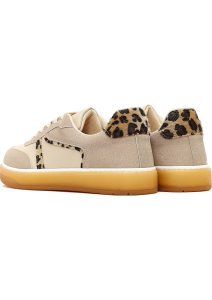 Kadın Bej Bağcıklı Kalın Tabanlı Desenli Deri Sneaker 25AFE145314 indirimleri