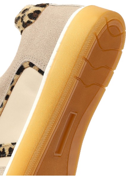 Kadın Bej Bağcıklı Kalın Tabanlı Desenli Deri Sneaker 25AFE145314