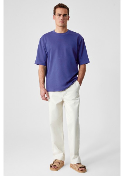 Solo Erkek %100 Organik Pamuklu Kalın Dokulu Comfort Fit Bisiklet Yakalı İndigo T-Shirt fiyatları