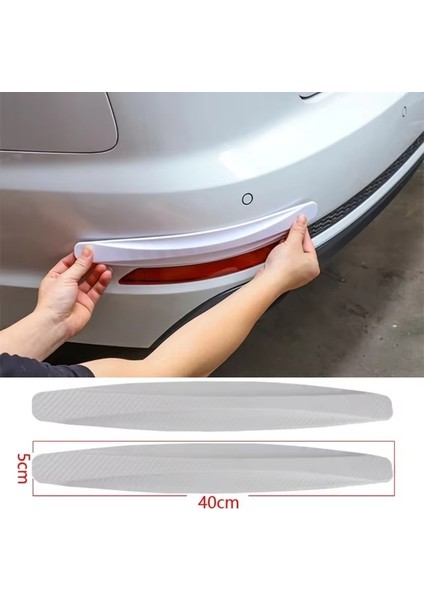2 Adet Beyaz Universal Karbon Araba Çarpışma Önleyici Esnek Tampon Koruyucu Şerit