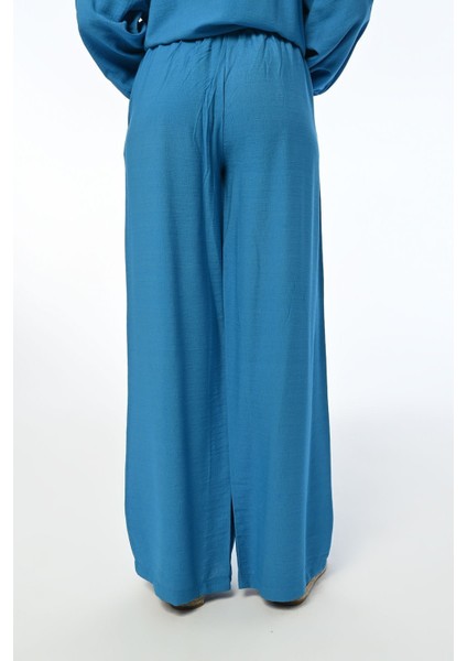 Kadın Rahat Kalıp Bol Paça Beli Lastikli Düz Renk Pantolon fiyatları