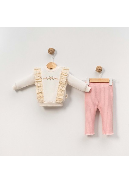 Çakar Bebe 6-18 Aylık Güllü Nakışlı 2li Takım -8035155 - Krem