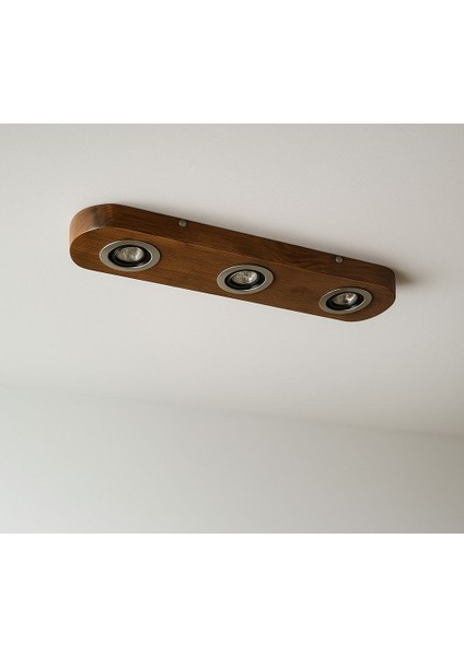 3'lü Tavana Monte Ahşap Kütük Avize Rustik Otantik Dekoratif Salon Otel Cafe Aydınlatma