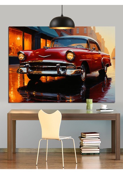 Kırmızı Klasik Otomobil Dekoratif Kanvas - Mdf Ahşap Tablo fiyatları