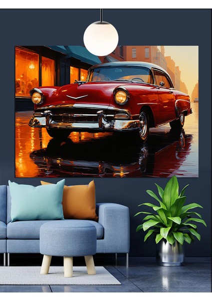 Kırmızı Klasik Otomobil Dekoratif Kanvas - Mdf Ahşap Tablo modelleri