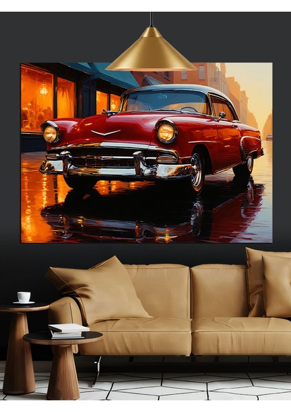 Kırmızı Klasik Otomobil Dekoratif Kanvas - Mdf Ahşap Tablo fırsatları