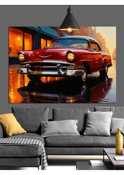 Kırmızı Klasik Otomobil Dekoratif Kanvas - Mdf Ahşap Tablo indirimleri