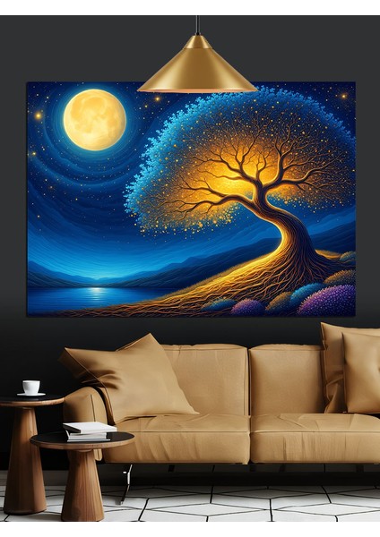 Gece Ağacı Ay Işığında Dekoratif Kanvas - Mdf Ahşap Tablo fiyatları
