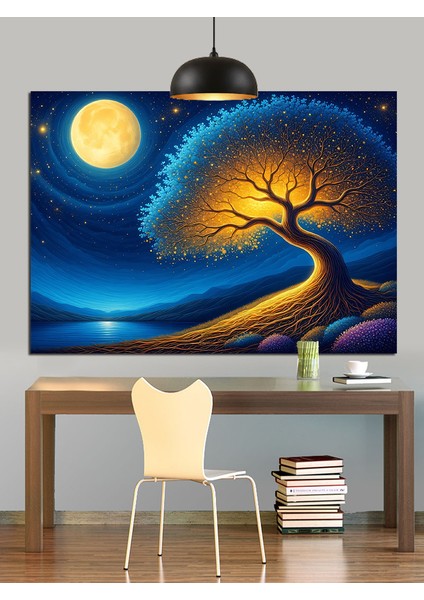 Gece Ağacı Ay Işığında Dekoratif Kanvas - Mdf Ahşap Tablo indirimleri