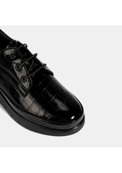 Kadın Siyah Kroko Baskılı Desacomfort Günlük Deri Ayakkabı