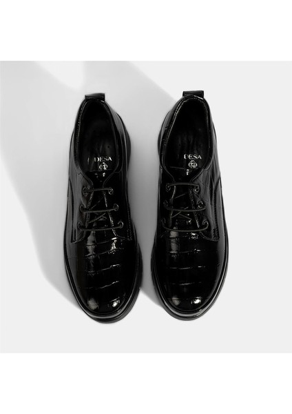 Kadın Siyah Kroko Baskılı Desacomfort Günlük Deri Ayakkabı