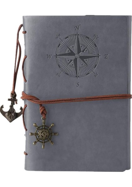 Deri Not Defteri, Klasik Spiral Not Defteri, Doldurulabilir Günlük, Eskiz Defteri, Astarsız Seyahat Günlükleri, Kız ve Erkek Çocukları Için Yazı Yazmak Için (Gri)