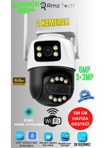 AV-S904 6mp Wifili Çift Yönlü Ses Çift Kameralı Icsee App