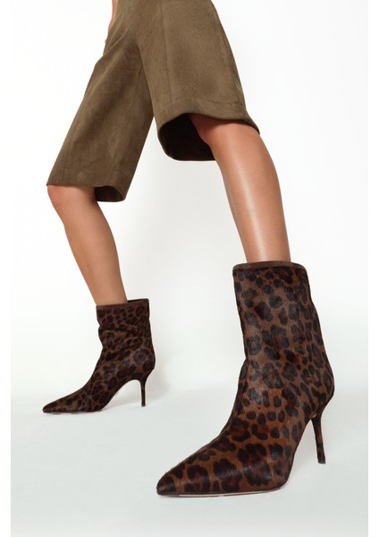 Kadın Leopar Desenli Ince Topuklu Deri Bot 25WFD4912W2