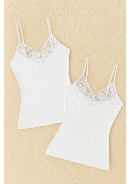 Kadın Modal Pamuklu Likralı Dantel Detaylı Ip Askılı 2'li Atlet W6K6K0T5KA