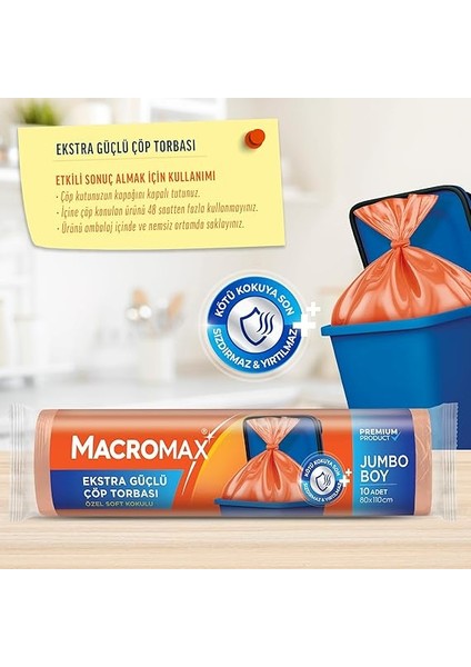 Ekstra Güçlü Çöp Torbası Jumbo Boy (88X110 Cm), Soft Kokulu 10 Adet fiyatları