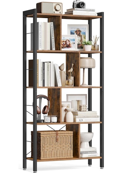 Vasagle Kitaplık, 4 Seviyeli Ofis Raf, Metal Çerçeve, Vintage Kahverengi - Siyah LBC12BX