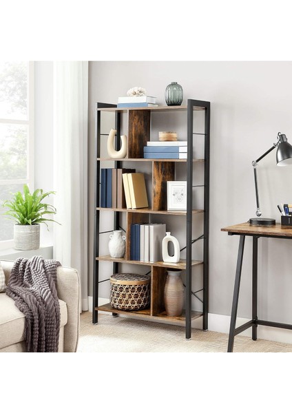Vasagle Kitaplık, 4 Seviyeli Ofis Raf, Metal Çerçeve, Vintage Kahverengi - Siyah LBC12BX fiyatları