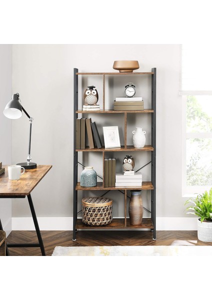 Vasagle Kitaplık, 4 Seviyeli Ofis Raf, Metal Çerçeve, Vintage Kahverengi - Siyah LBC12BX