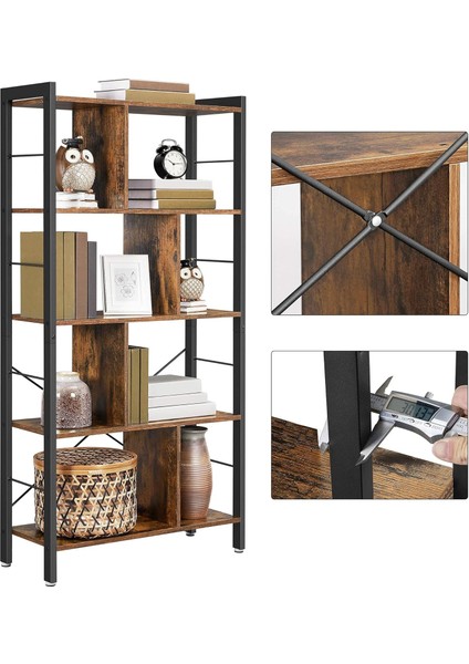 Vasagle Kitaplık, 4 Seviyeli Ofis Raf, Metal Çerçeve, Vintage Kahverengi - Siyah LBC12BX